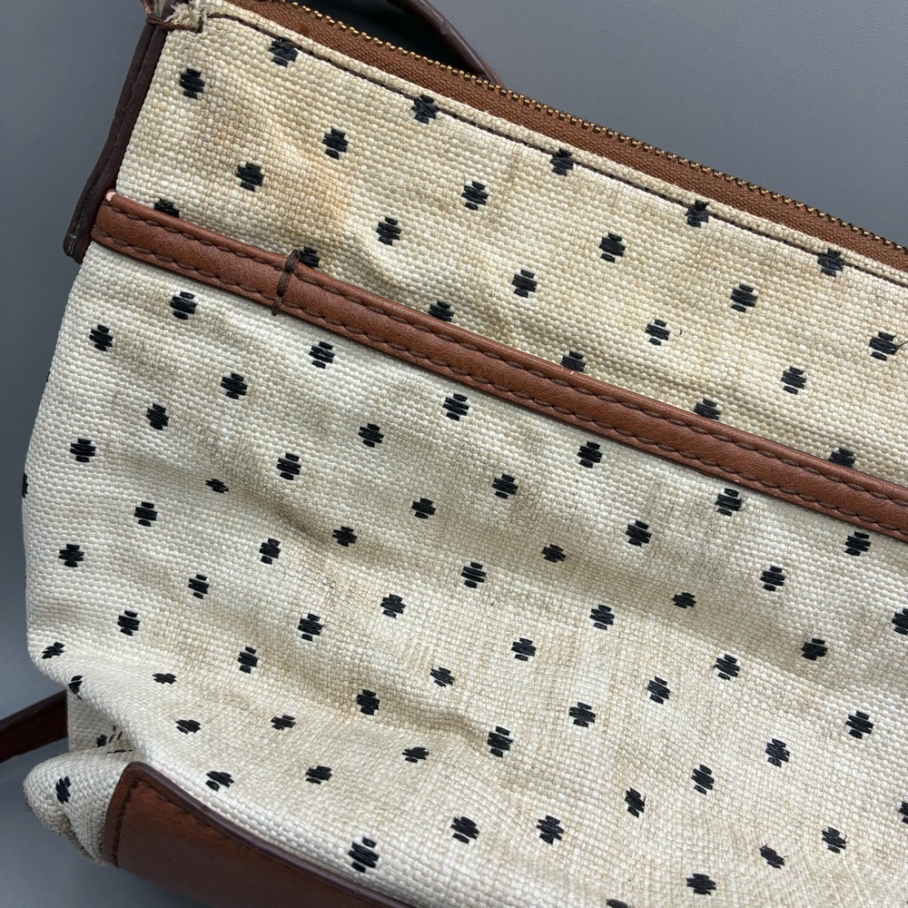Fossil Fiona Polka Dot Canvas Crossbody Shoulder Purse Bag Cow Hide - Picture 5 of 12